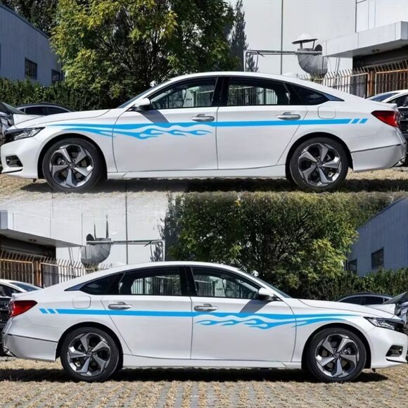 2pcs Flame Stripe Car Stickers - Red & Black High-Visibility Body Decals - Picture 4 of 5